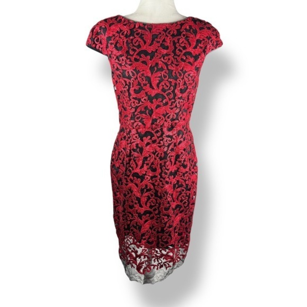 Antonio Melani Red Mesh Lace Sequin Dress Womens Size 8 Glam Cocktail Party Vamp